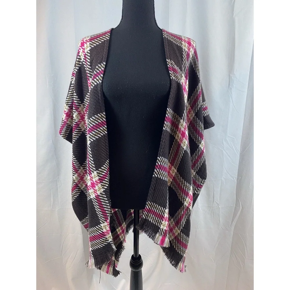 Loft Women's Size‎ XS Small Knit Plaid Wrap Shawl Fringe Detail